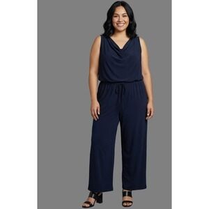 Emma Michele Black Wide Leg Cowl Neck Sleeveless Jumpsuit Plus Size 3X Casual